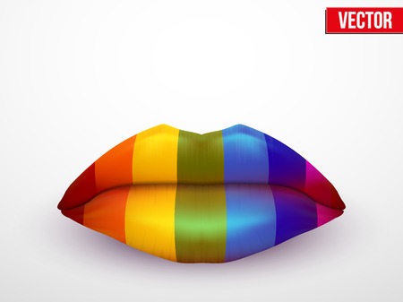 Beautiful luscious lips. Rainbow texture. Vector Illustration. Isolated on white.のイラスト素材
