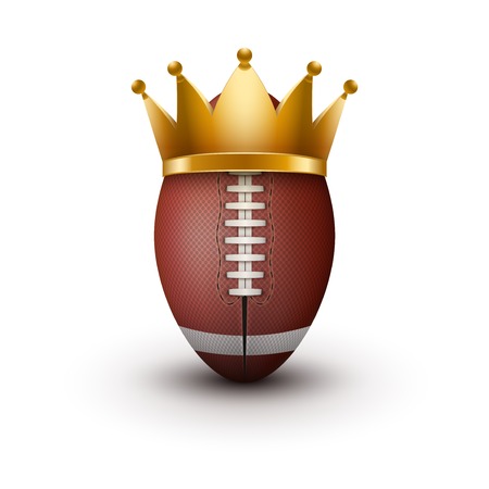 American football ball with royal crown. King of sport. Traditional form and color. Isolated on white background.の写真素材
