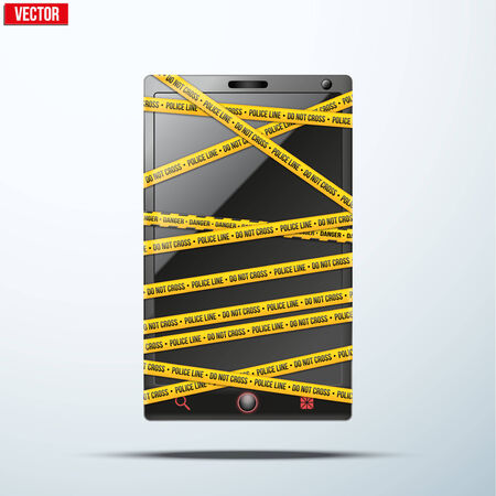 Smartphone, mobile phone police tape wrapped with words Do Not Cross  Vector illustration のイラスト素材