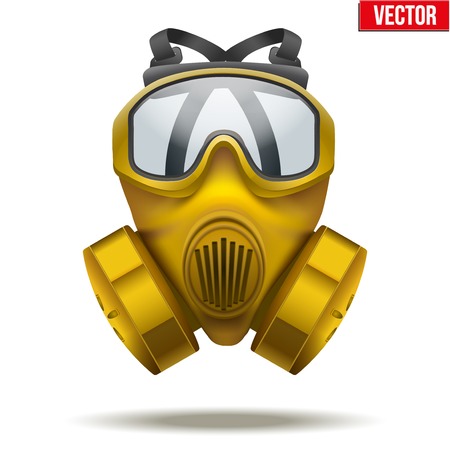 Vector Illustration of Yellow gas mask respirator  Rubber rescuer symbol of defense and protect  Isolated on white background のイラスト素材