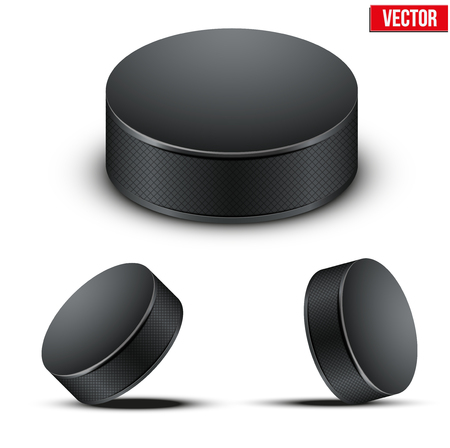 Set of Black Hockey pucks. Vector Illustration. Isolated on white background.のイラスト素材