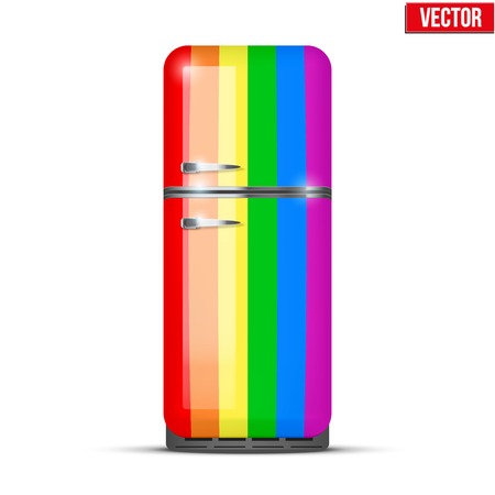Classic Fridge refrigerator in rainbow color  Household appliances  Vector isolated on white backgroundのイラスト素材