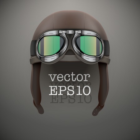 Background of Retro aviator pilot leather helmet with goggles  Vintage object  Vector Illustration Isolated on whiteのイラスト素材