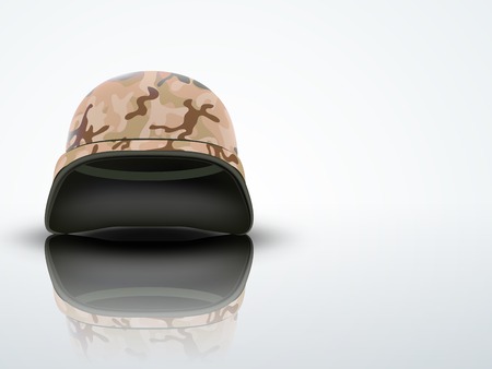 Light Background Military helmet with camouflage patterns  Metallic army symbol of defense and protect  Editable Vector illustration のイラスト素材