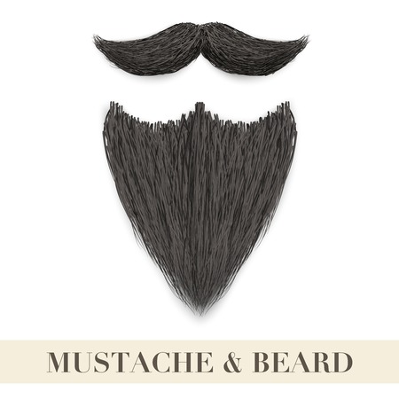 Realistic Vintage Black beard with curly mustache  Vector Illustration isolated on a white backgroundのイラスト素材