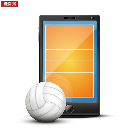 Smartphone with volleyball ball and field on the screen  Sports theme and applications  Vector illustration Isolated on white background のイラスト素材