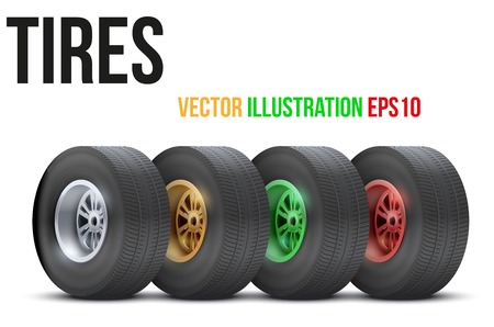 Set of sports car colorful wheels  Vector illustration isolated on white backgroundのイラスト素材