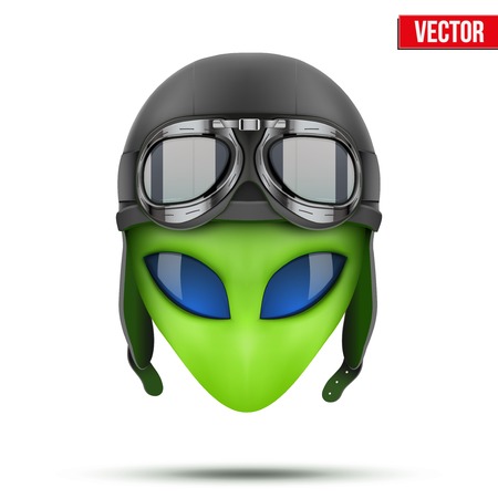Green Alien head in aviator helmet  Vector illustration isolated on white background のイラスト素材