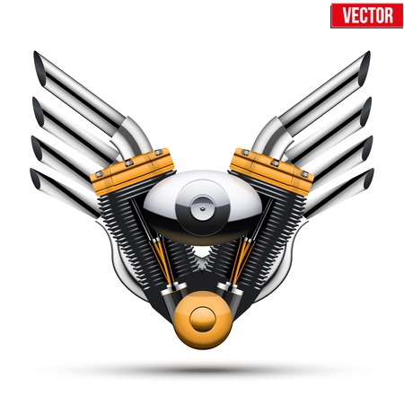 Motorcycle engine with metal wings of tailpipe  Vector Illustration Isolated on white background のイラスト素材