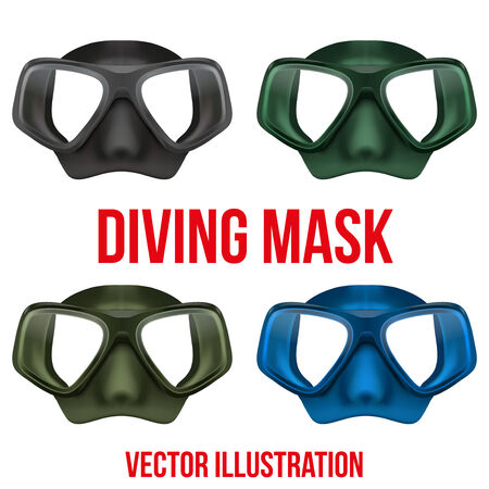 Set of Front view of Underwater diving scuba mask. Water leisure. Vector Illustration Isolated on white backgroundのイラスト素材