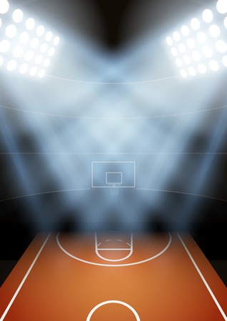 Vertical Background for posters night basketball stadium in the spotlight. Editable Vector Illustration.のイラスト素材