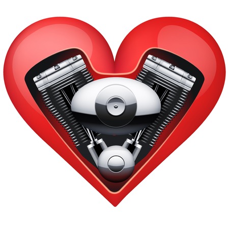 Concept of Metal engine inside a red heart. Health Vector Illustration isolated on white background.のイラスト素材