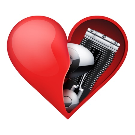 Concept of Metal engine inside a red heart. Health Vector Illustration isolated on white background.のイラスト素材