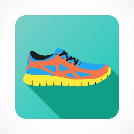 Shoes flat icon with bright colorful running sneakers. Vector illustration isolated on white background.のイラスト素材