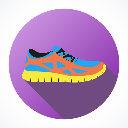 Shoes flat icon with bright colorful running sneakers. Vector illustration isolated on white background.のイラスト素材