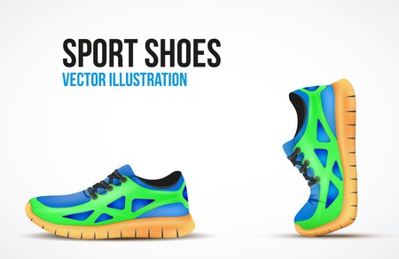 Background of Two Running shoes. Bright Sport sneakers symbols. のイラスト素材