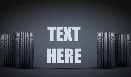 Dark Background of Realistic rubber tires and spikes banner. Front view. Vector Illustration.のイラスト素材