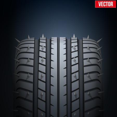 Dark Background of Realistic rubber tires and spikes banner. Front view. Vector Illustration.のイラスト素材