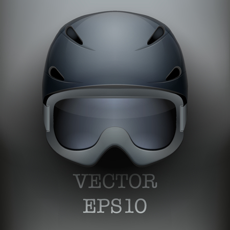 Background of Classic Ski helmet and snowboard goggles. Winter mountain vacation. Vector isolated on white backgroundのイラスト素材