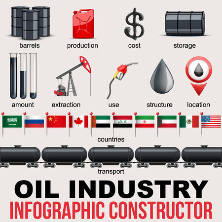 Oil Industry Infographic design Elements. Petroleum production and value in different countries. Vector Illustration.のイラスト素材
