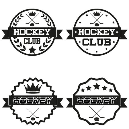 Set of Vintage Ice Hockey Club Badge and Label with helmets. Emblem of sport team and event. Vector isolated on background.のイラスト素材