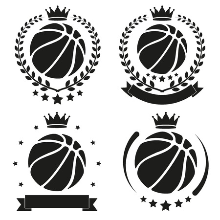 Set of Vintage Basketball Club Badge and Label with helmets. Emblem of sport team and event. Vector icons isolated on background.のイラスト素材