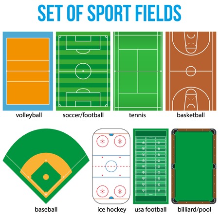 Set of most popular sample sport fields in a simple outline. Flat design. Vector illustration.のイラスト素材