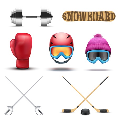 Set of most popular sport equipment. Vector illustration Isolated on white background.のイラスト素材