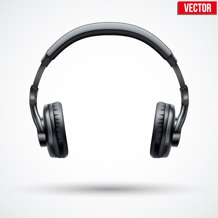 Realistic black Headphones. Vector Illustration Isolated on White Backgroundのイラスト素材