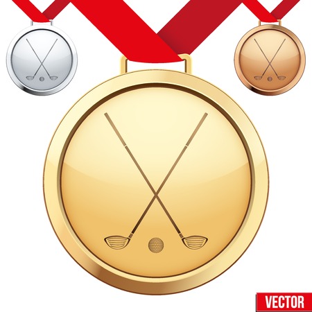 Three Medals with the symbol of golf inside. Gold, Silver and Bronzeのイラスト素材