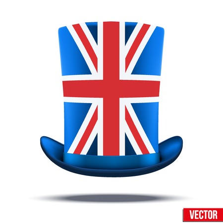 Cylinder hat with a British flag. Vector illustration isolated on white background.のイラスト素材