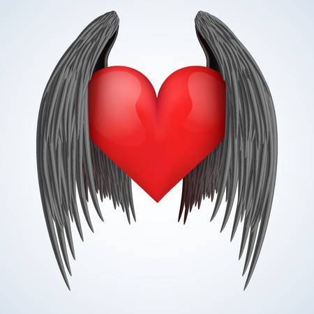 Black wings and red heart, Vector isolated illustration.のイラスト素材
