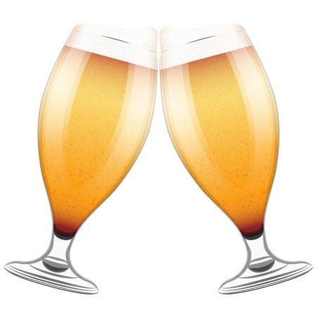 Vector Illustration Two beer glasses clink. For the menu, pubs, bars and restaurants.のイラスト素材