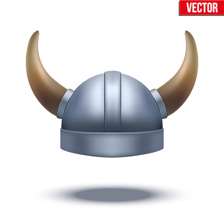 Viking helmet with horns. Vector illustration isolated on white background.のイラスト素材