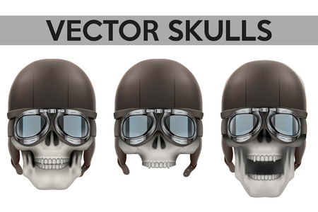 Set of Human skulls with goggles and helmet Illustration on isolated white backgroundのイラスト素材