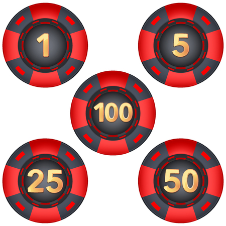 Set of gambling chips rated. Vector Illustration isolated on white background.のイラスト素材