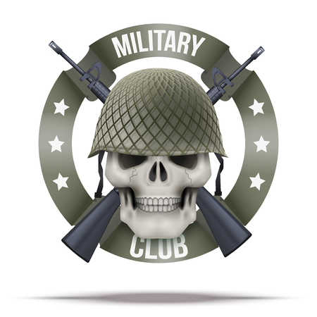 Military club or company badges  Skull and M16 rifles. Vector Illustration isolated on background.のイラスト素材