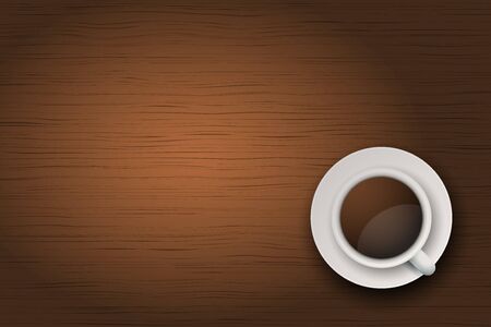 Top view of cup of coffee or tea on the table dark wood with space for textのイラスト素材