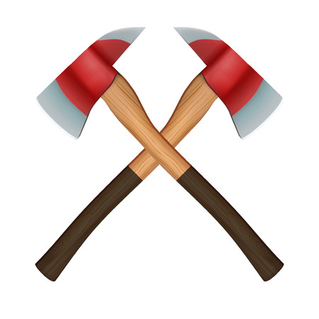 Crossed classic firefighter axes. Vector Illustration isolated on white backgroundのイラスト素材