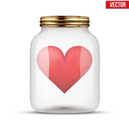 Red heart inside glass jar. Vector Illustration isolated on white background.のイラスト素材