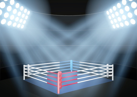Horizontal Background for posters night boxing prize ring in the spotlight. Editable Vector Illustration.のイラスト素材