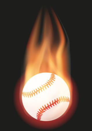 Burning Baseball ball with a tail of flame. illustration Isolated on background.のイラスト素材