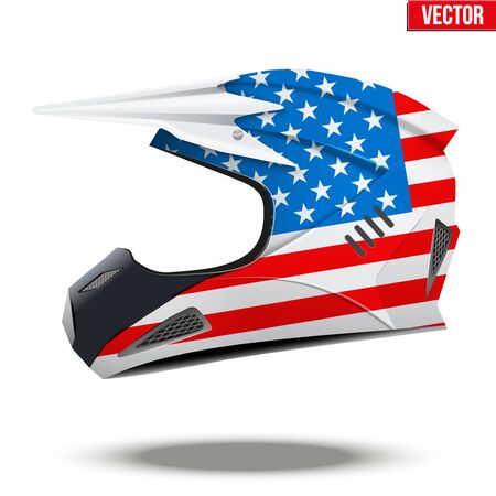 Original Motorcycle Helmets with flag of USA. Extreme enduro motocross style.のイラスト素材