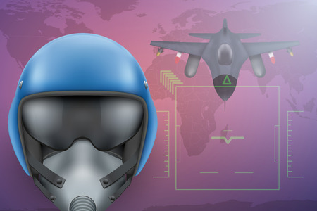 Background of Military Pilot and Bomber aircraft. Air Force Helmet on map. Editable Vector Illustration.のイラスト素材