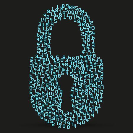 Simple icon of digital lock visually composed of many digits. Vector Illustration isolated on black background.のイラスト素材