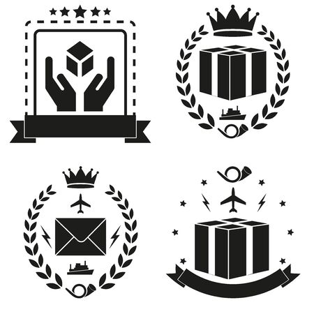 Set of Delivery and Post Icons Emblems and Badges. For mail, delivery services, shops, customs broker. illustrationのイラスト素材