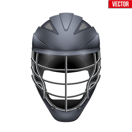 Black Lacrosse Helmet Front View. Sport goods and equipment. Vector Illustration isolated on white background.のイラスト素材