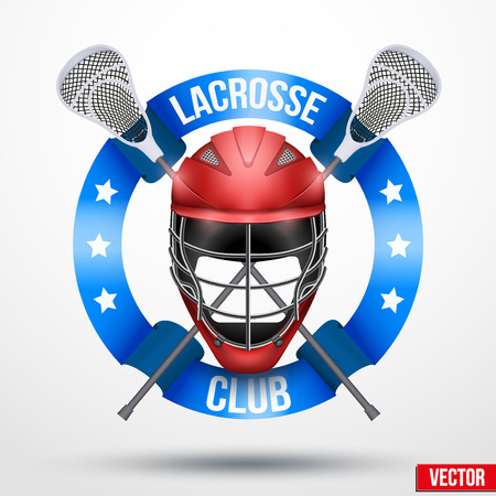 Lacrosse sticks and helmet with ribbons. Sporting Symbol and mascot. Vector Illustration Isolated on background.のイラスト素材