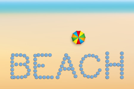 The word Beach is made up of sun umbrellas. Summer sunny illustration. Vector Illustrationのイラスト素材