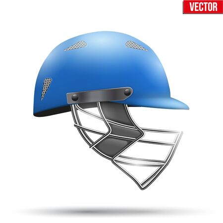 Blue Classic Cricket Helmet Side View. Sport symbol and equipment. Vector Illustration isolated on white background.のイラスト素材